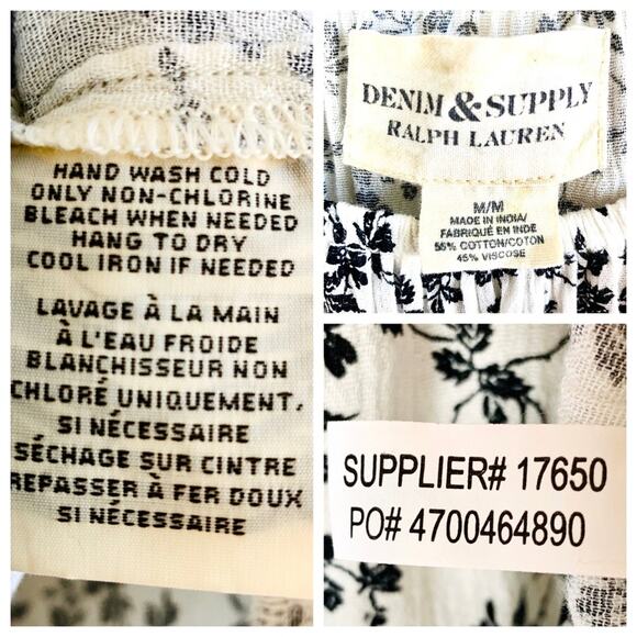 RALPH LAUREN DENIM & SUPPLY Ruffle Black Floral Blouse Top – Medium - Picture 8 of 9